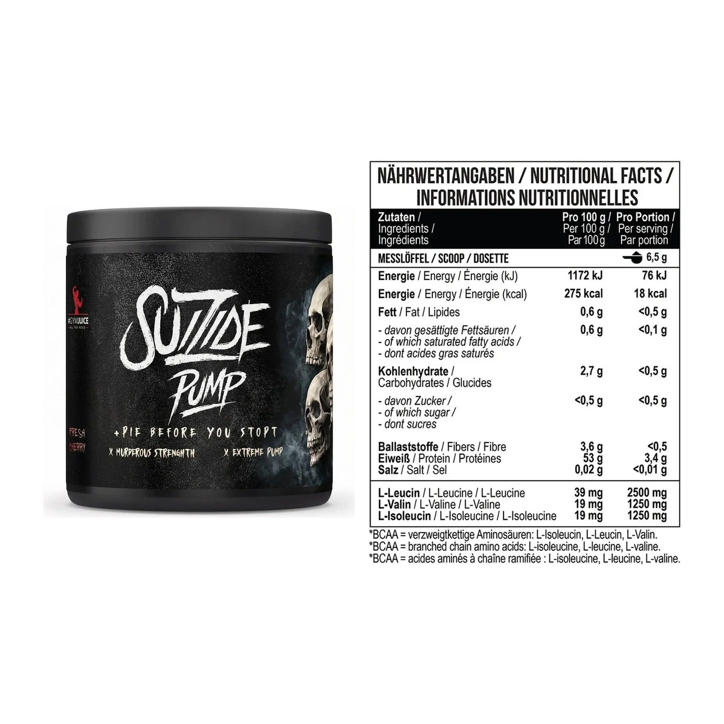 Trainings-Set: #GYMJUICE SUIZIDE PUMP + MST BCAA Zero 300g – alle enthaltenen Artikel