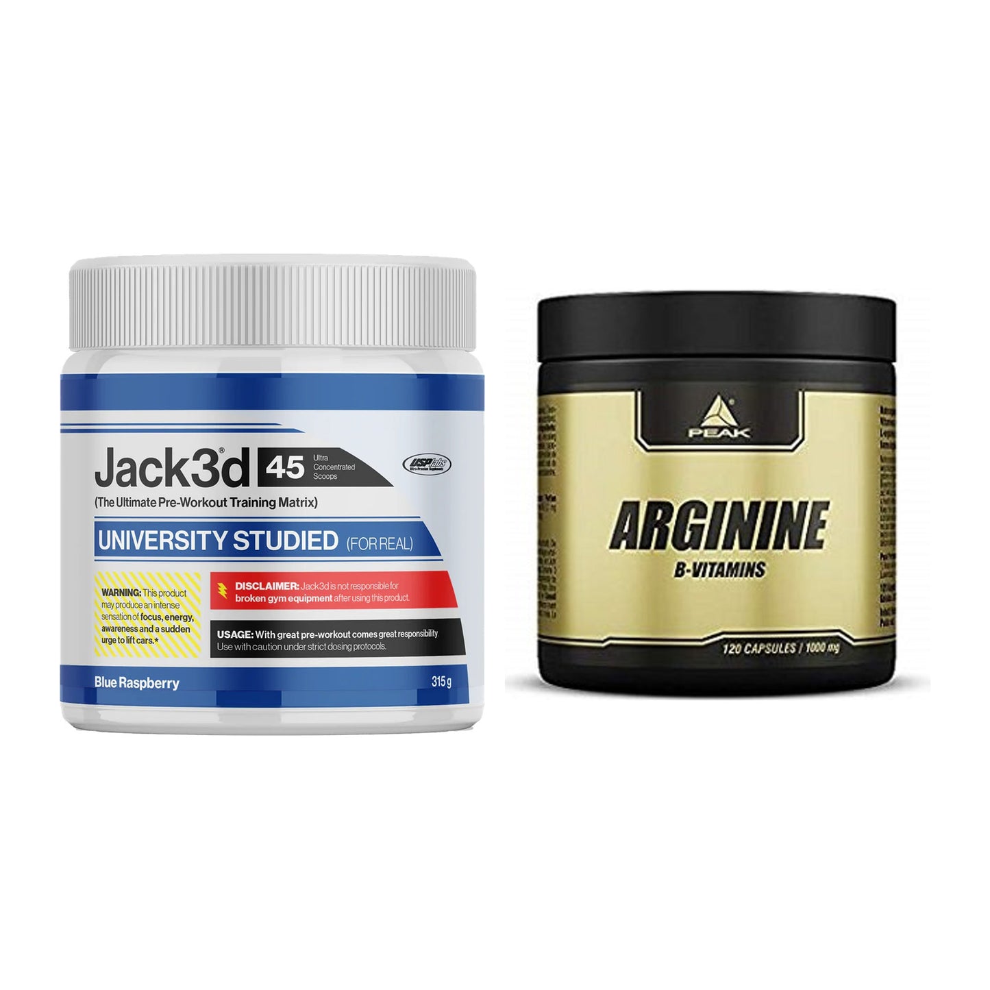 Trainings-Set: USP Labs Jack3d 45 Serv. (Blue + Peak Arginin – alle enthaltenen Artikel