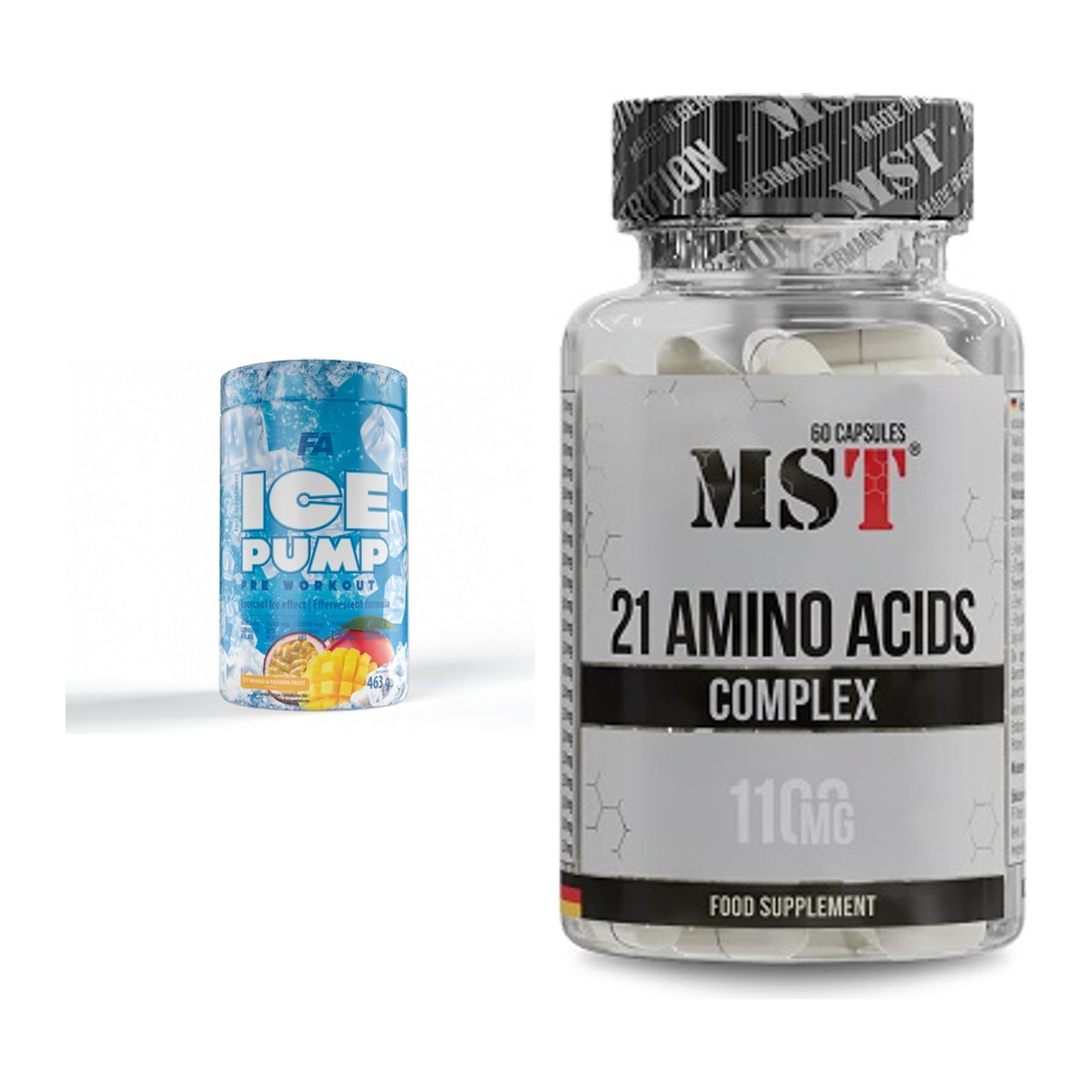 Trainings-Set: FA Nutrition ICE Pump Pre-Workout + MST 21 Amino Acids – alle enthaltenen Artikel