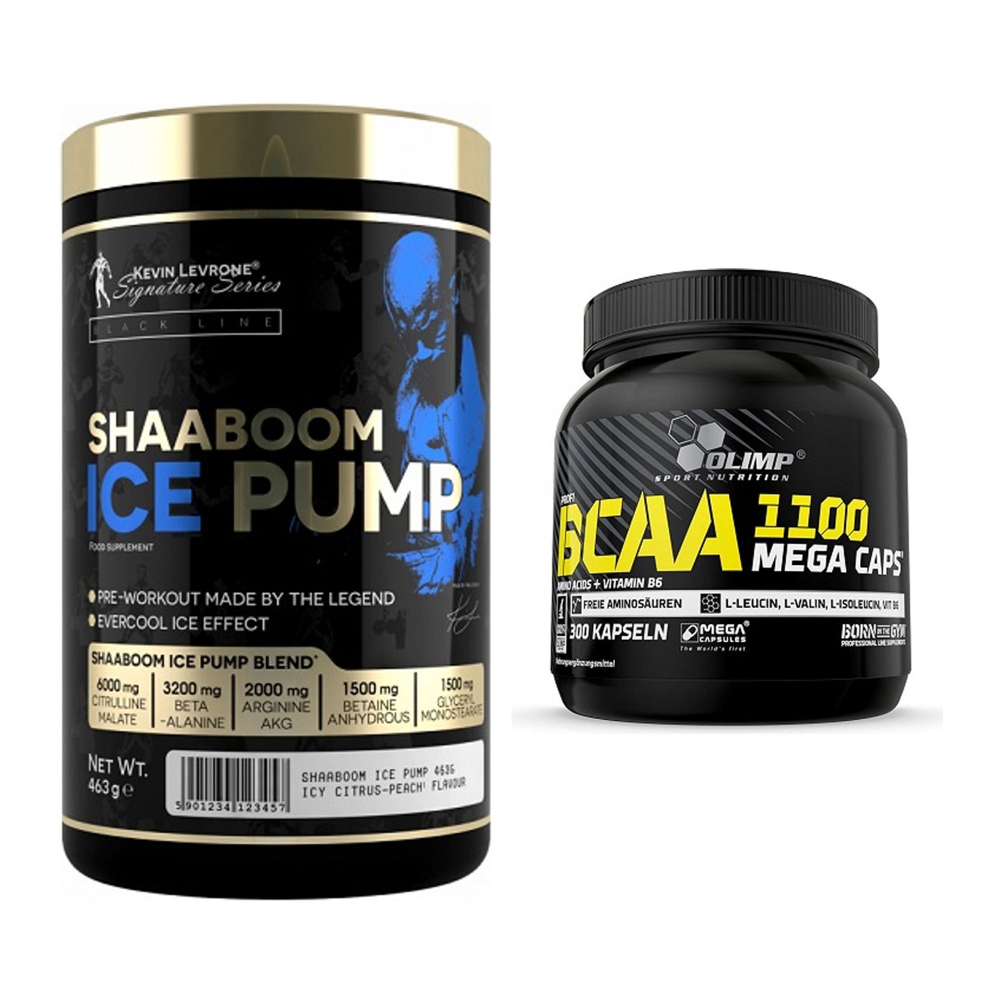 Trainings-Set: Kevin Levrone Shaaboom Ice Pump + Olimp BCAA Mega Caps – alle enthaltenen Artikel