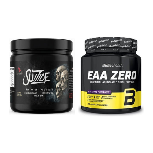 Treeningkomplekt: #GYMJUICE SUIZIDE Booster + BioTech EAA Zero 350g - kõik esemed kaasas