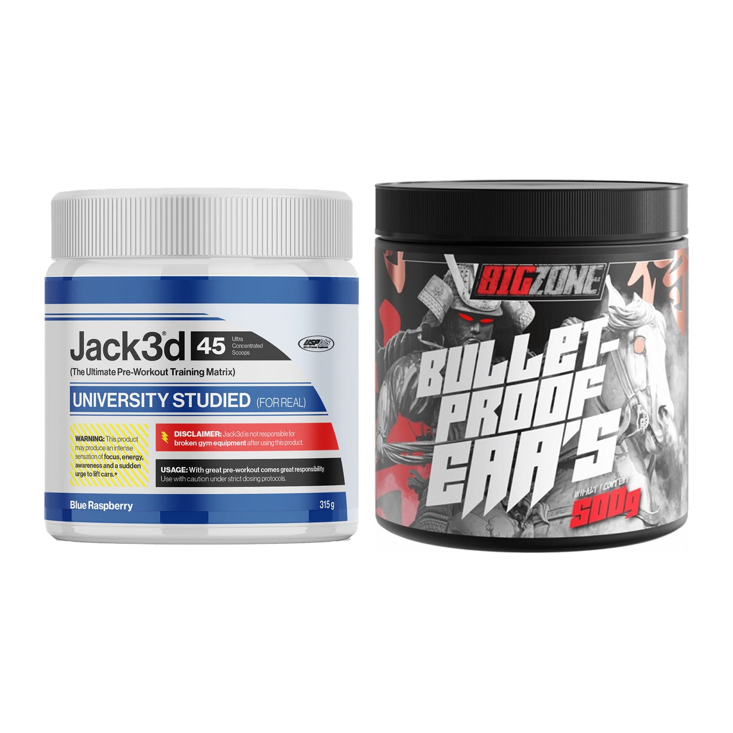 Trainings-Set: USP Labs Jack3d 45 Serv. + Big Zone Bulletproof EAA's – alle enthaltenen Artikel