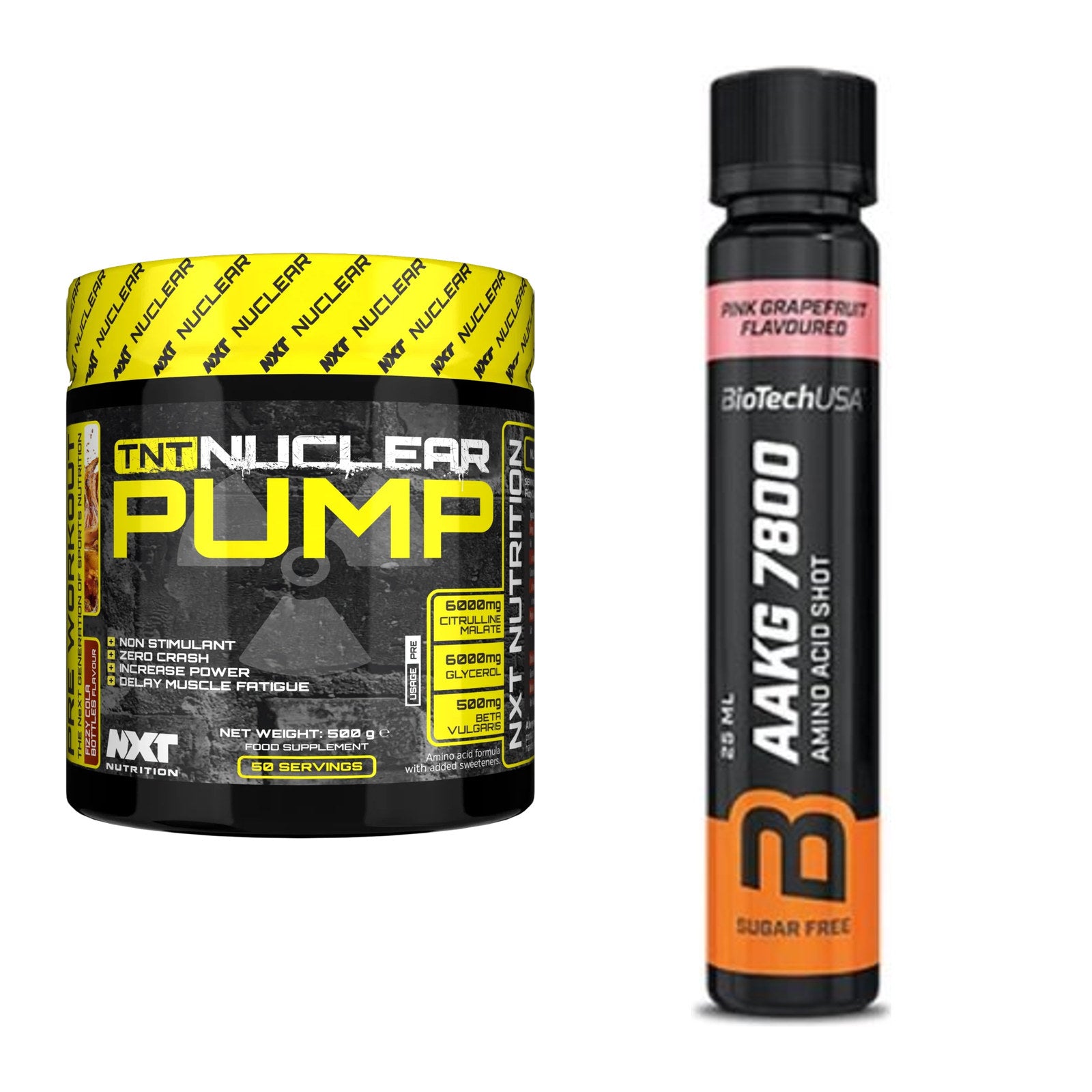Trainings-Set: NXT Nutrition TNT Nuclear Pump + BioTech AAKG 7800 – alle enthaltenen Artikel