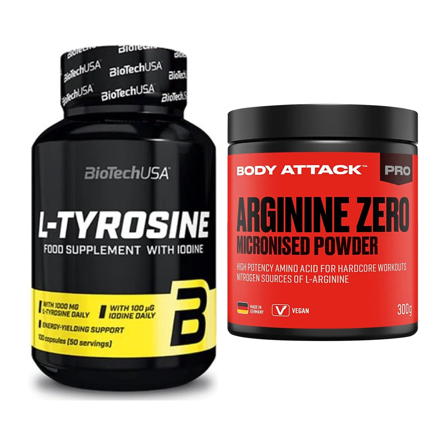 Trainings-Set: BioTech Tyrosine + Body Attack 100 % Arginine Zero – alle enthaltenen Artikel