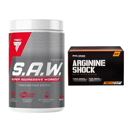 Trainings-Set: Trec Nutrition SAW Booster + Body Attack Arginine Shock – alle enthaltenen Artikel