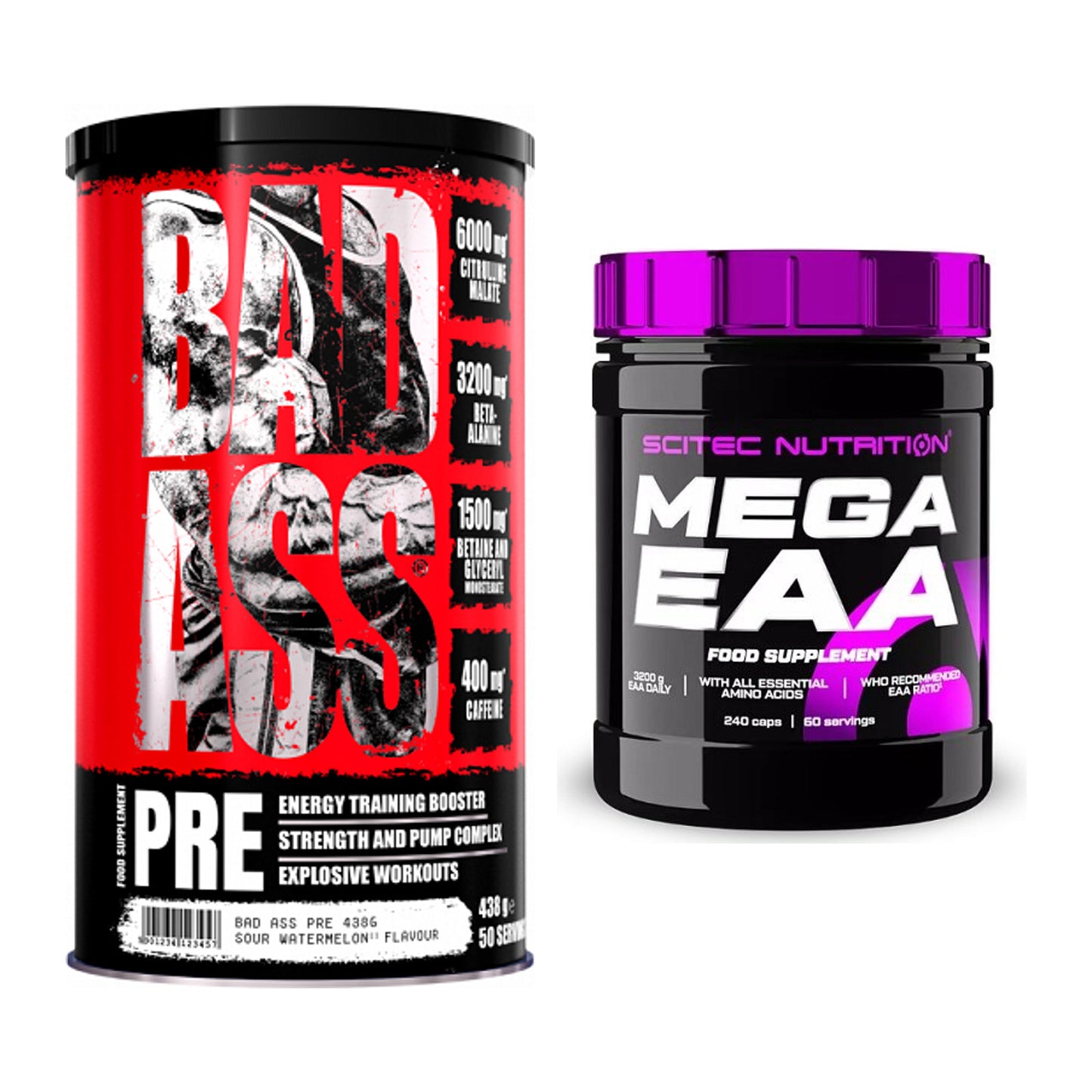 Trainings-Set: BAD ASS Pre + Scitec Mega EAA – alle enthaltenen Artikel