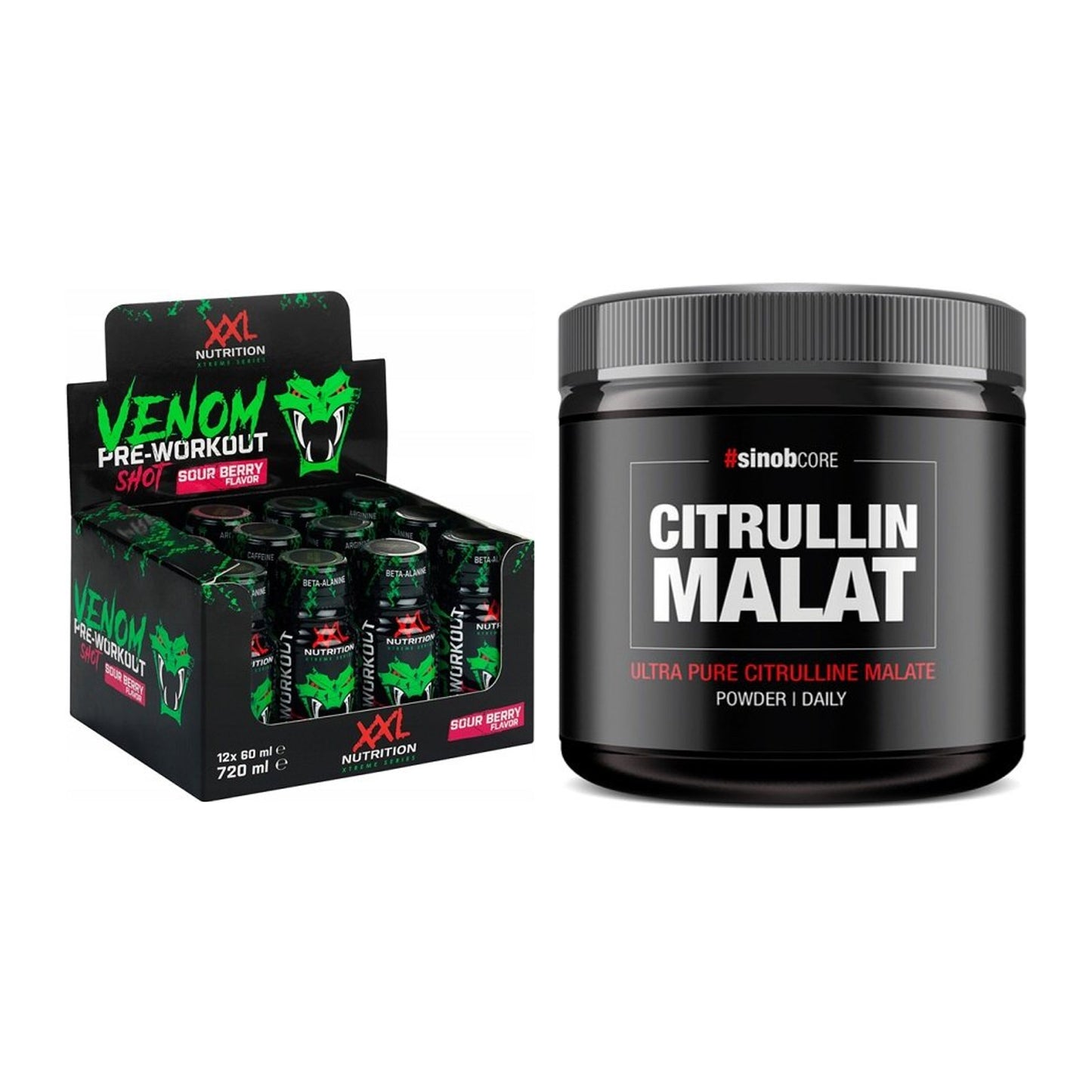 Trainings-Set: XXL Nutrition Venom Shot + Sinob Core L-Citrullin Malat – alle enthaltenen Artikel
