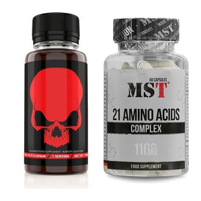 Trainings-Set: Genius Nutrition Warcry Liquid + MST 21 Amino Acids – alle enthaltenen Artikel