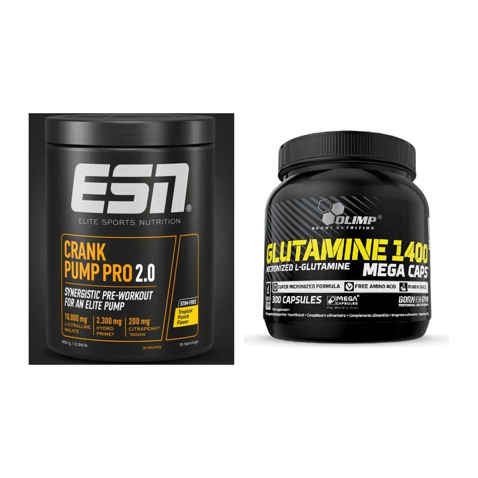 Trainings-Set: ESN Crank Pump Pro 2.0 + Olimp L-Glutamine Mega Caps – alle enthaltenen Artikel