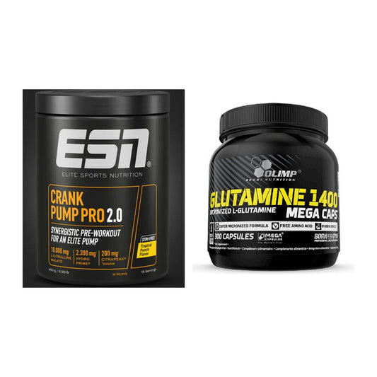 Trainings-Set: ESN Crank Pump Pro 2.0 + Olimp L-Glutamine Mega Caps – alle enthaltenen Artikel