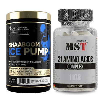 Trainings-Set: Kevin Levrone Shaaboom Ice Pump + MST 21 Amino Acids – alle enthaltenen Artikel