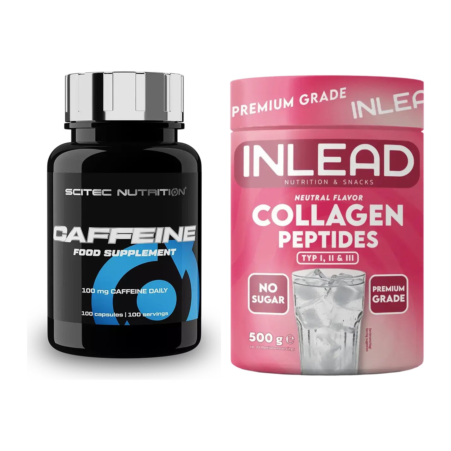 Trainings-Set: Scitec Caffeine + INLEAD Collagen Peptides Typ I, II – alle enthaltenen Artikel