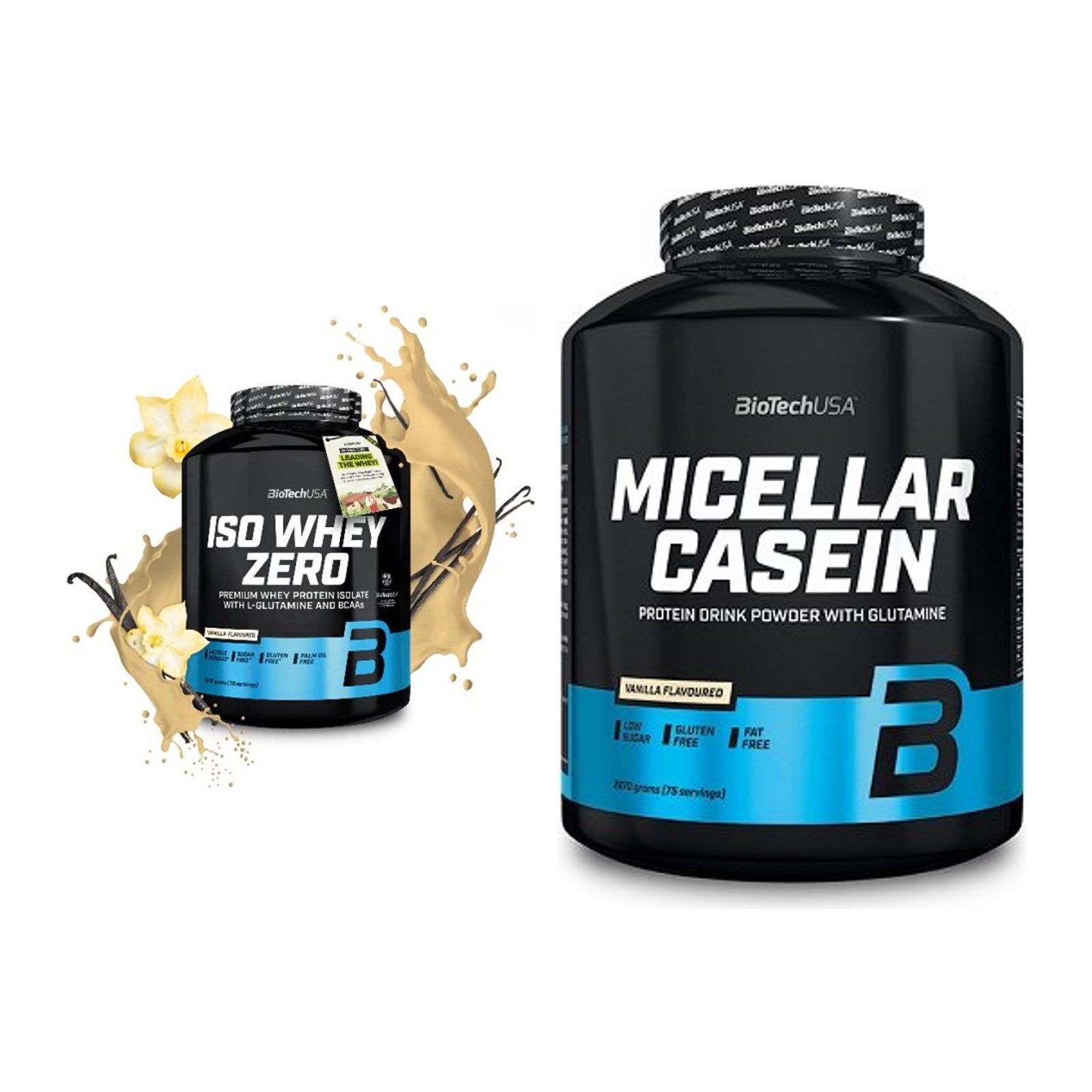BioTech USA Protein-Duo Tag & Nacht: Iso Whey Zero + Micellar Casein – alle enthaltenen Artikel