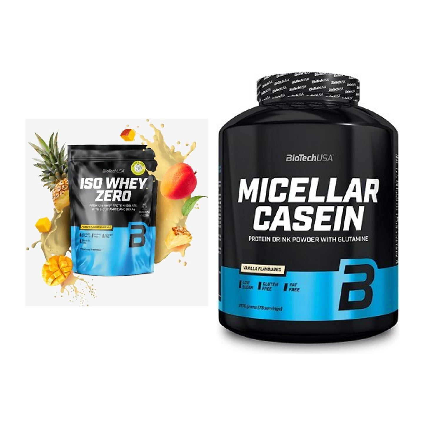 BioTech USA Protein-Duo Tag & Nacht: Iso Whey Zero + Micellar Casein – alle enthaltenen Artikel