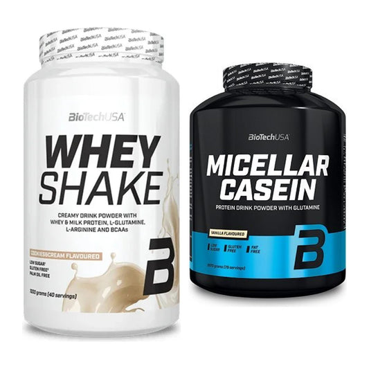 BioTech USA Protein-Duo Tag & Nacht: Whey Shake + Micellar Casein – alle enthaltenen Artikel