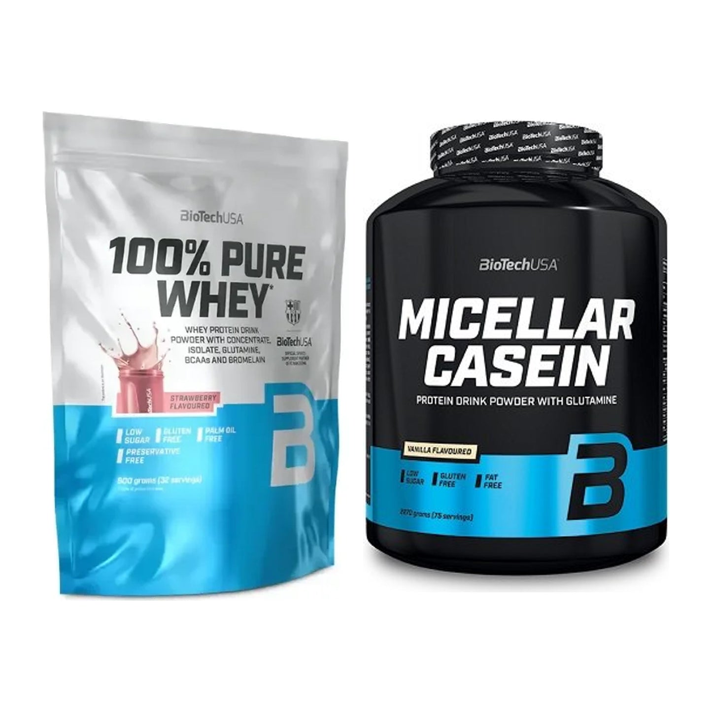 BioTech USA Protein-Duo Tag & Nacht: 100% Pure Whey + Micellar Casein – alle enthaltenen Artikel