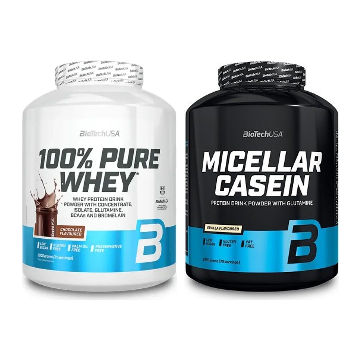 BioTech USA Protein-Duo Tag & Nacht: 100% Pure Whey + Micellar Casein – alle enthaltenen Artikel