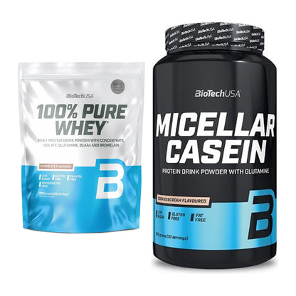 BioTech USA Protein-Duo Tag & Nacht: 100% Pure Whey + Micellar Casein – alle enthaltenen Artikel