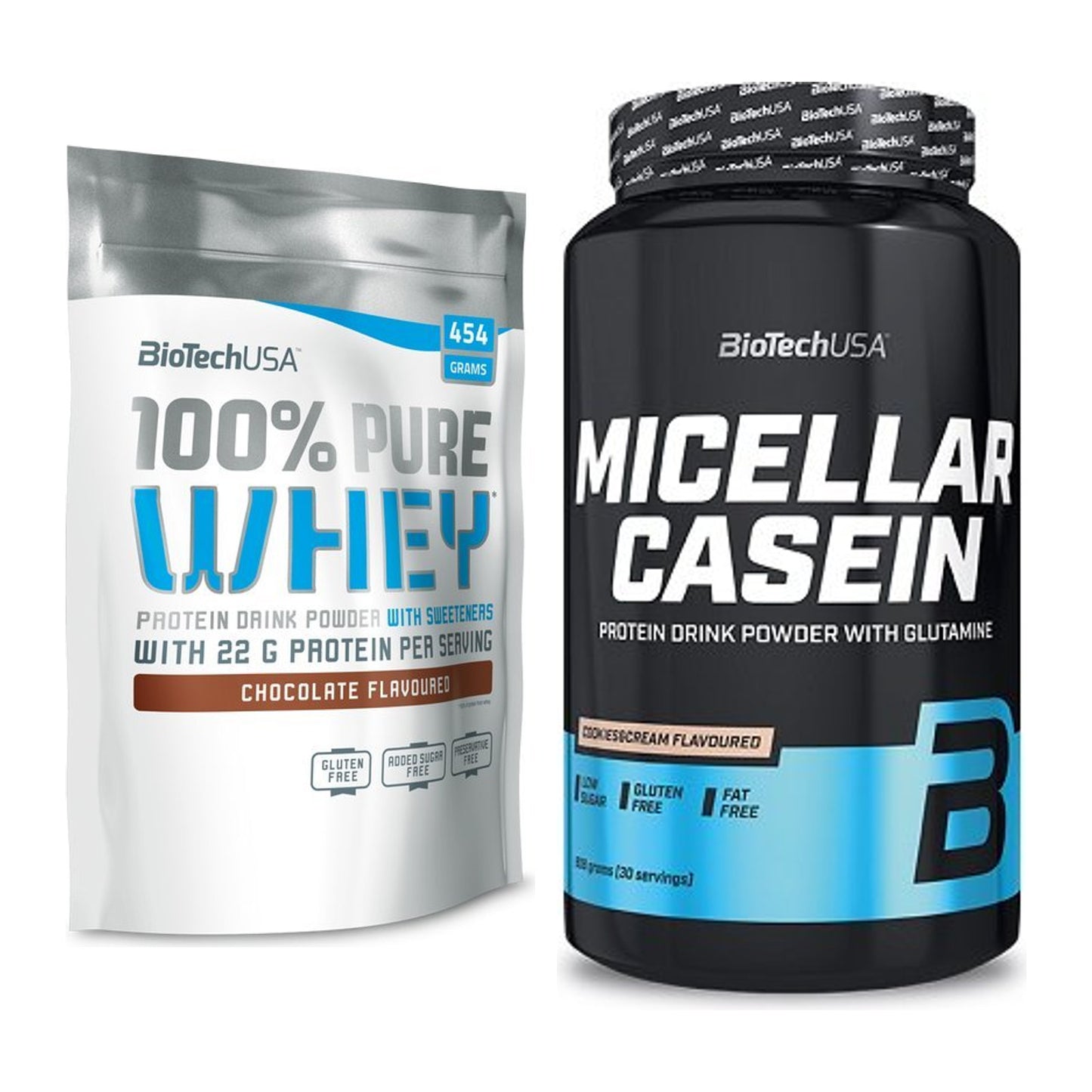 BioTech USA Protein-Duo Tag & Nacht: 100% Pure Whey + Micellar Casein – alle enthaltenen Artikel