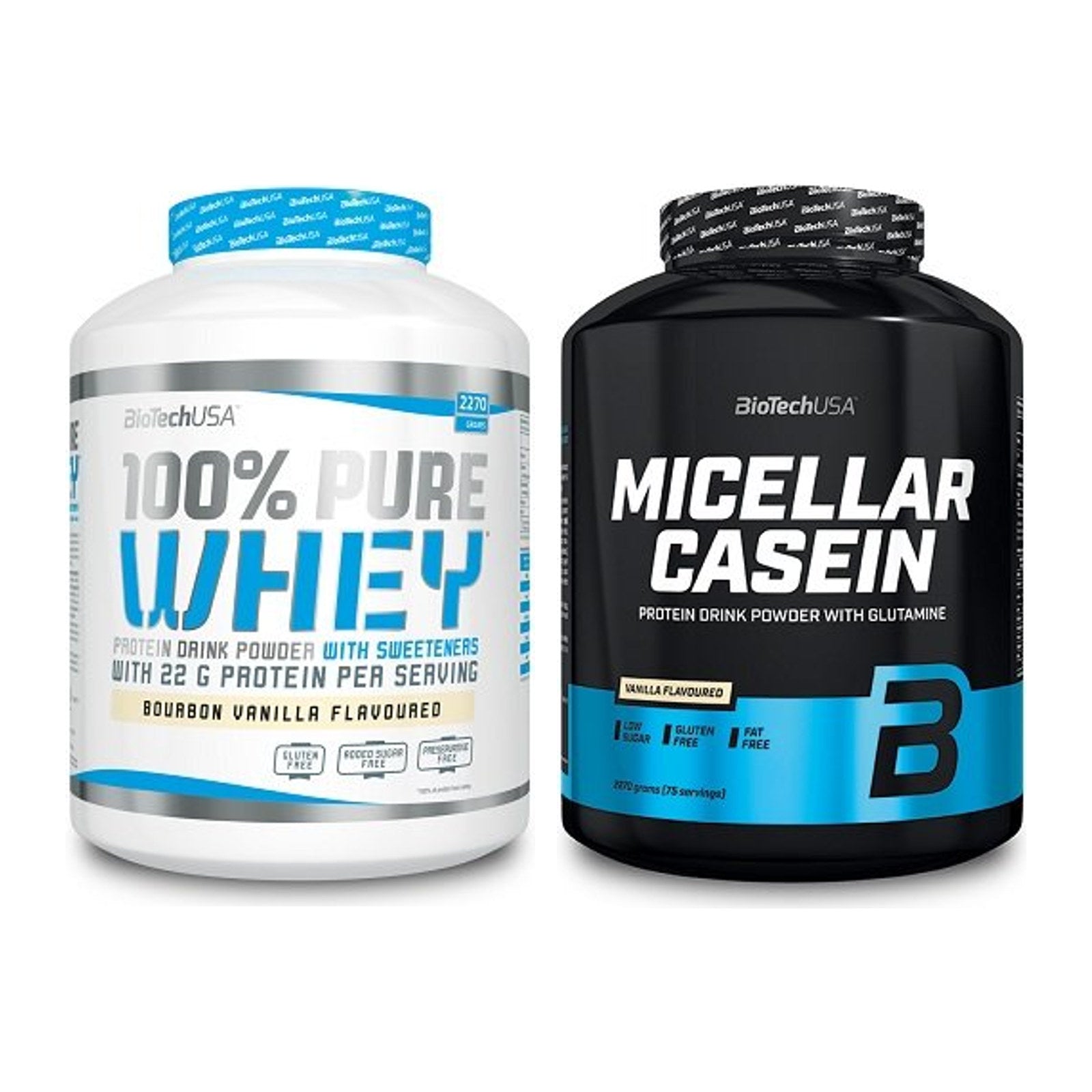 BioTech USA Protein-Duo Tag & Nacht: 100% Pure Whey + Micellar Casein – alle enthaltenen Artikel