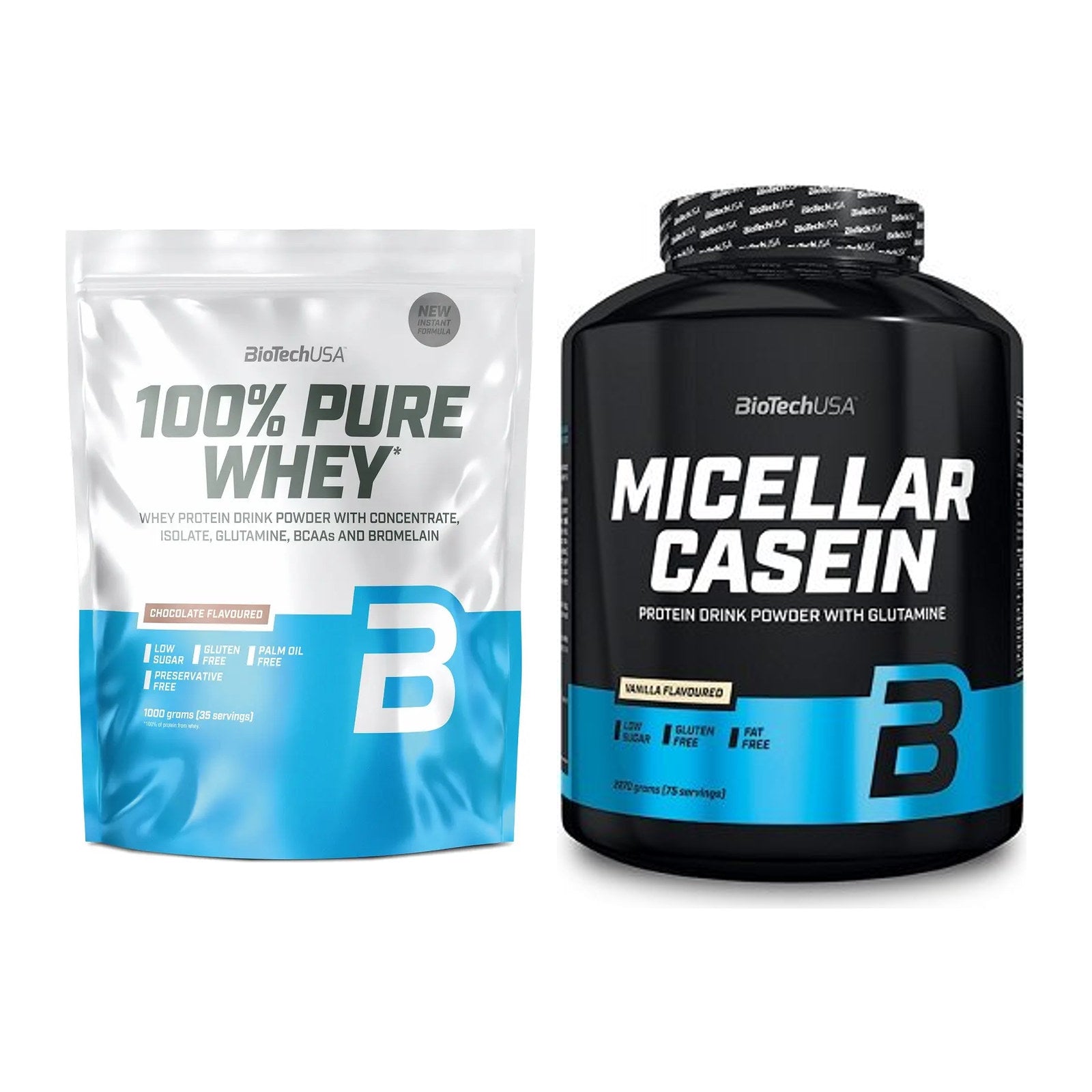 BioTech USA Protein-Duo Tag & Nacht: 100% Pure Whey + Micellar Casein – alle enthaltenen Artikel