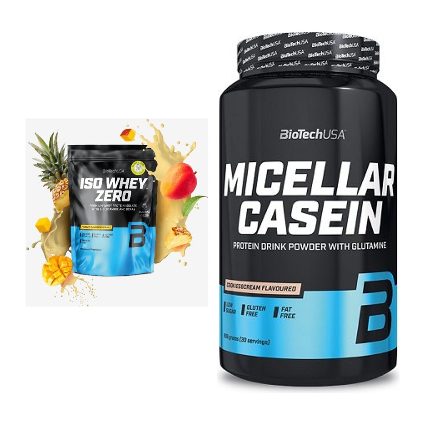 BioTech USA Protein-Duo Tag & Nacht: Iso Whey Zero + Micellar Casein – alle enthaltenen Artikel