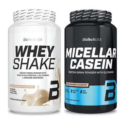 BioTech USA Protein-Duo Tag & Nacht: Whey Shake + Micellar Casein – alle enthaltenen Artikel