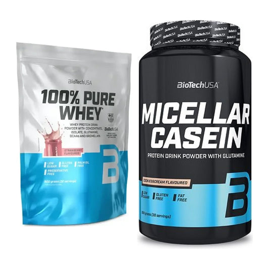 BioTech USA Protein-Duo Tag & Nacht: 100% Pure Whey + Micellar Casein – alle enthaltenen Artikel