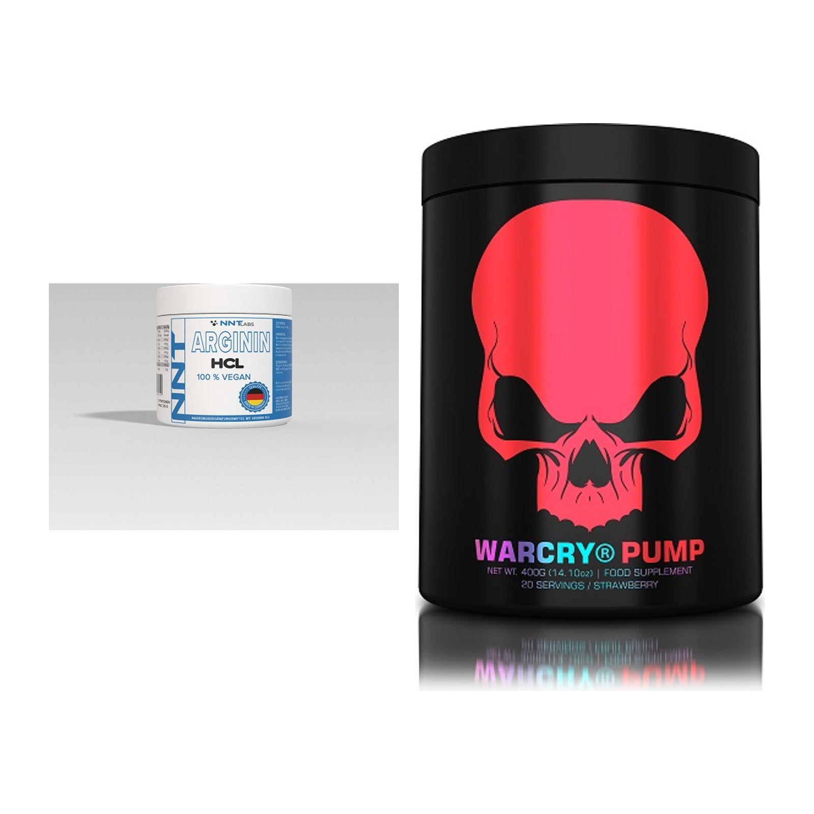 Pump-Set: NNT Arginin + Genius Nutrition Warcry PUMP – alle enthaltenen Artikel