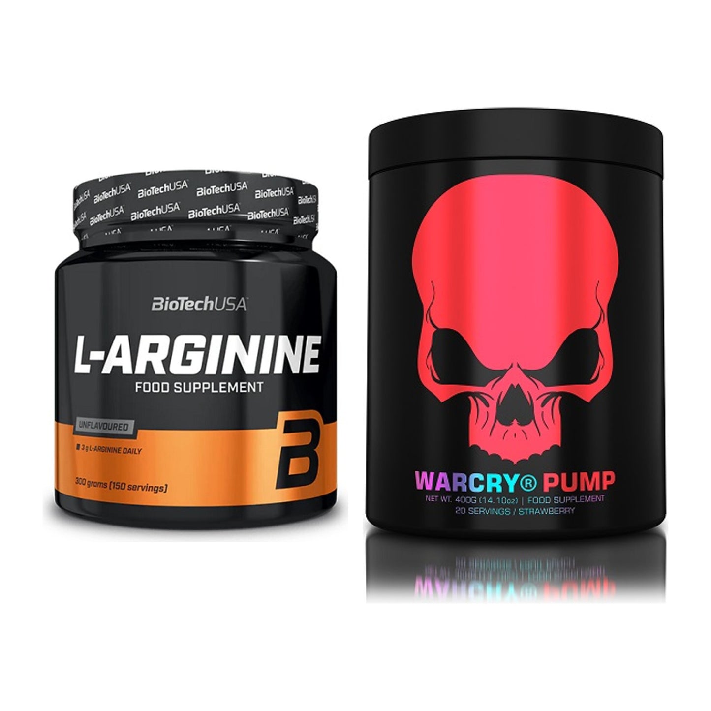 Pump-Set: BioTech L-Arginin + Genius Nutrition Warcry PUMP – alle enthaltenen Artikel