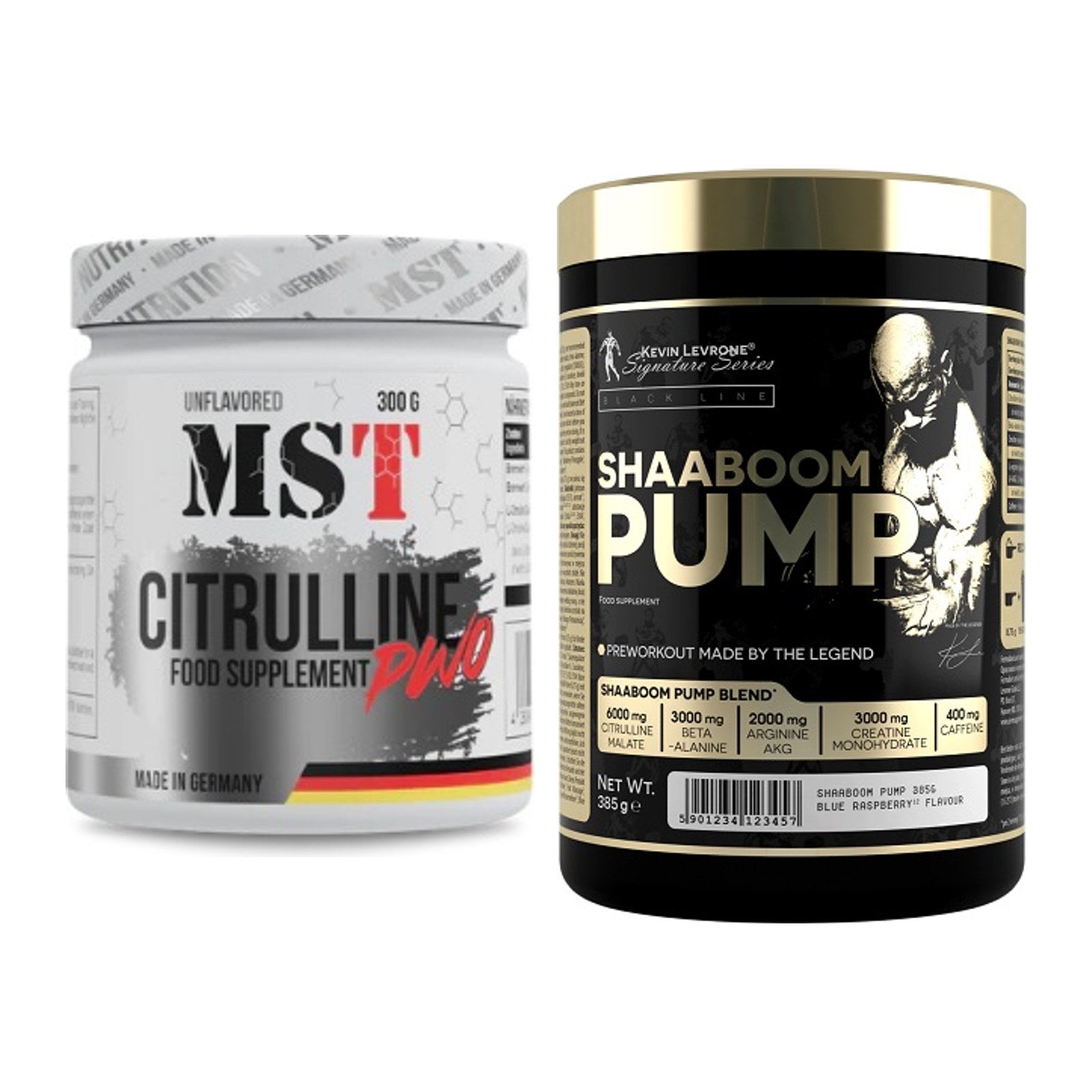 Pump-Set: MST Citrulline Malat 300g + Kevin Levrone Shaaboom Pump – alle enthaltenen Artikel