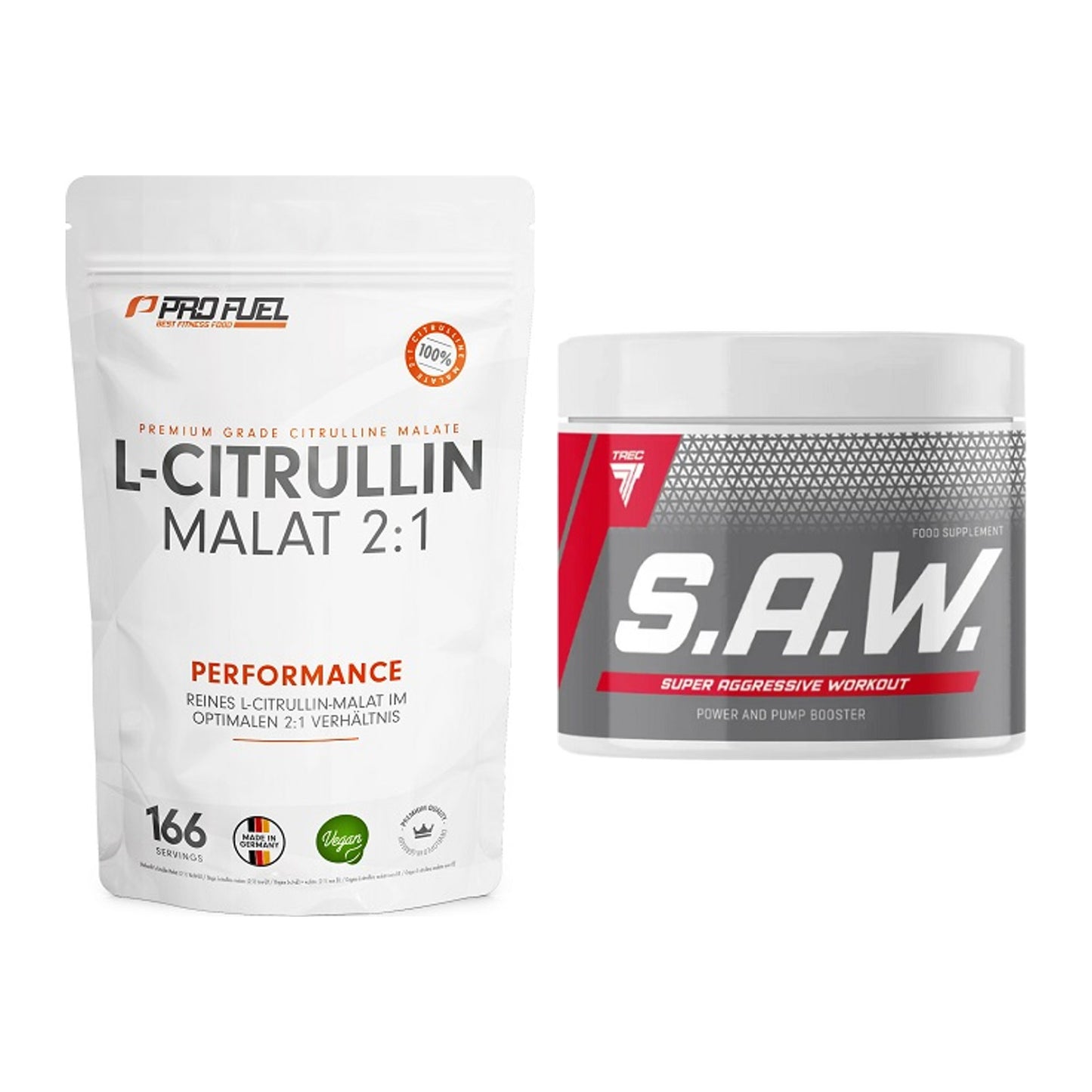 Pump-Set: ProFuel L-Citrullin Malat + Trec Nutrition SAW Booster – alle enthaltenen Artikel