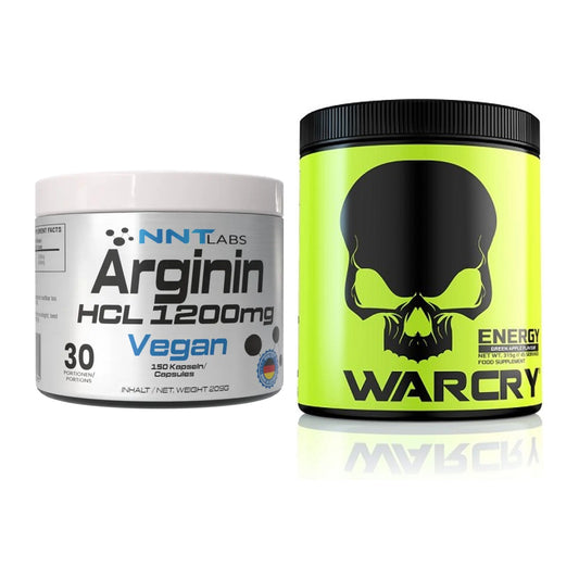 Pump-Set: NNT Arginin HCL 1200 mg + Genius Nutrition Warcry Energy – alle enthaltenen Artikel