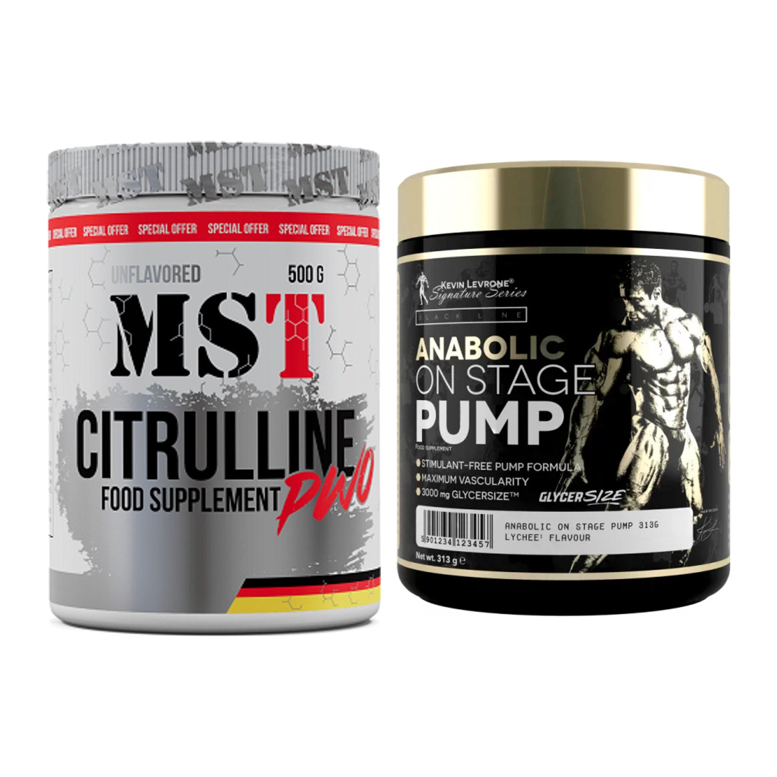 Pump-Set: MST Citrulline Malat 500g + Kevin Levrone Anabolic On Stage – alle enthaltenen Artikel