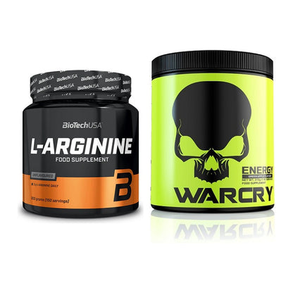 Pump-Set: BioTech L-Arginin + Genius Nutrition Warcry Energy – alle enthaltenen Artikel