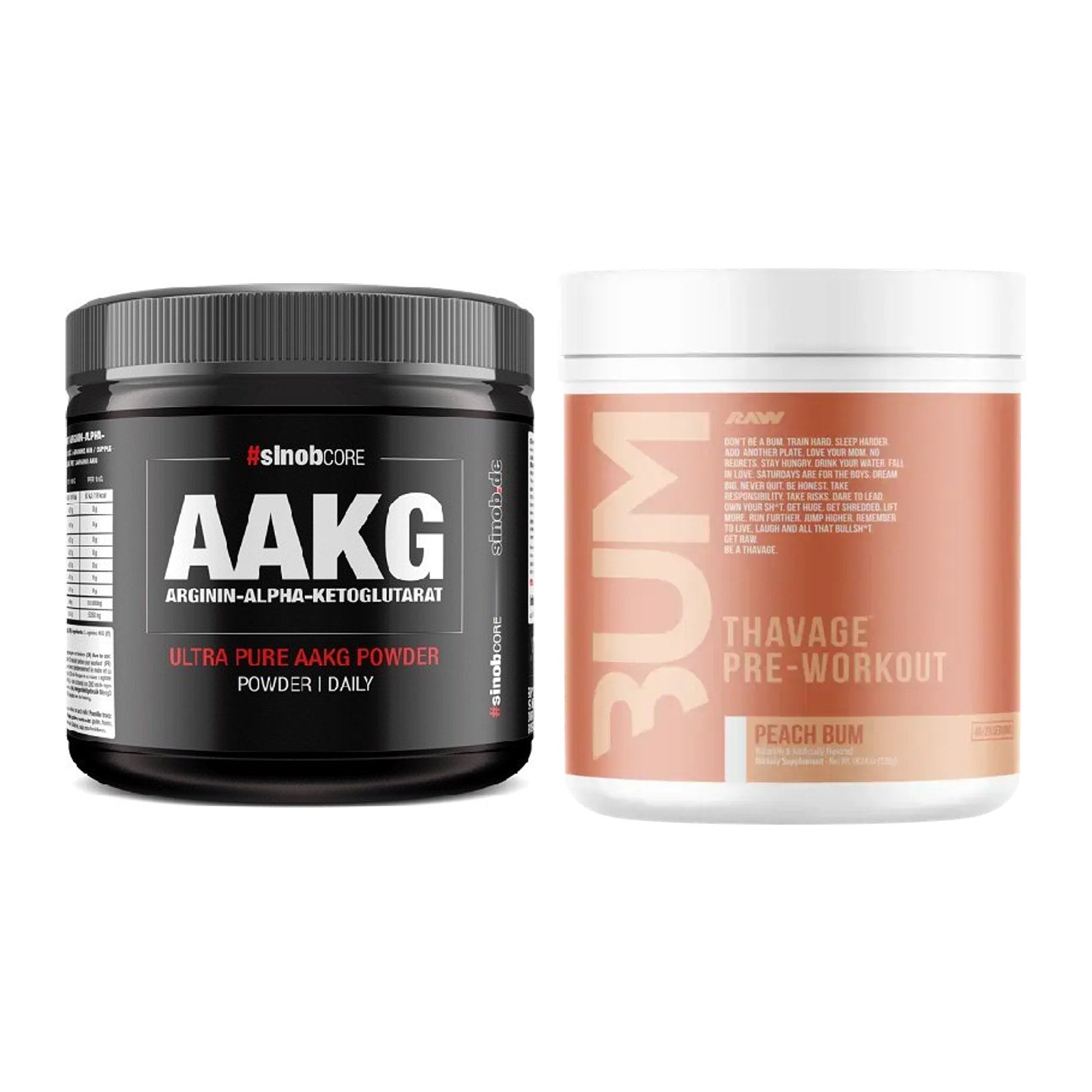 Σετ αντλίας: Sinob Core Arginine AAKG σε σκόνη + RAW Nutrition CBUM Thavage - περιλαμβάνονται όλα τα είδη