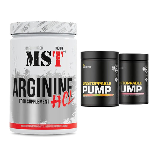 Pump-Set: MST Arginine HCL + Dedicated Unstoppable Pump 405g – alle enthaltenen Artikel