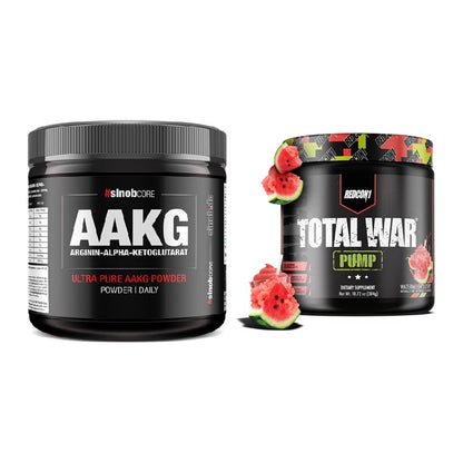 Pump-Set: Sinob Core Arginin AAKG + Redcon1 Total War PUMP (Plum – alle enthaltenen Artikel