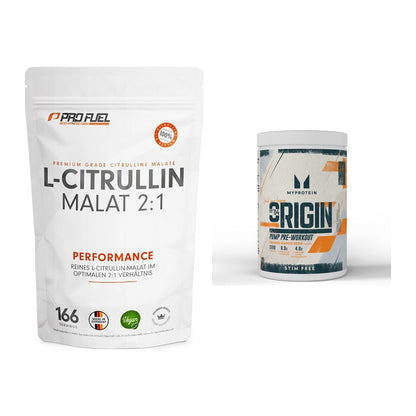 Pump-Set: ProFuel L-Citrullin Malat + MyProtein Origin Pump – alle enthaltenen Artikel