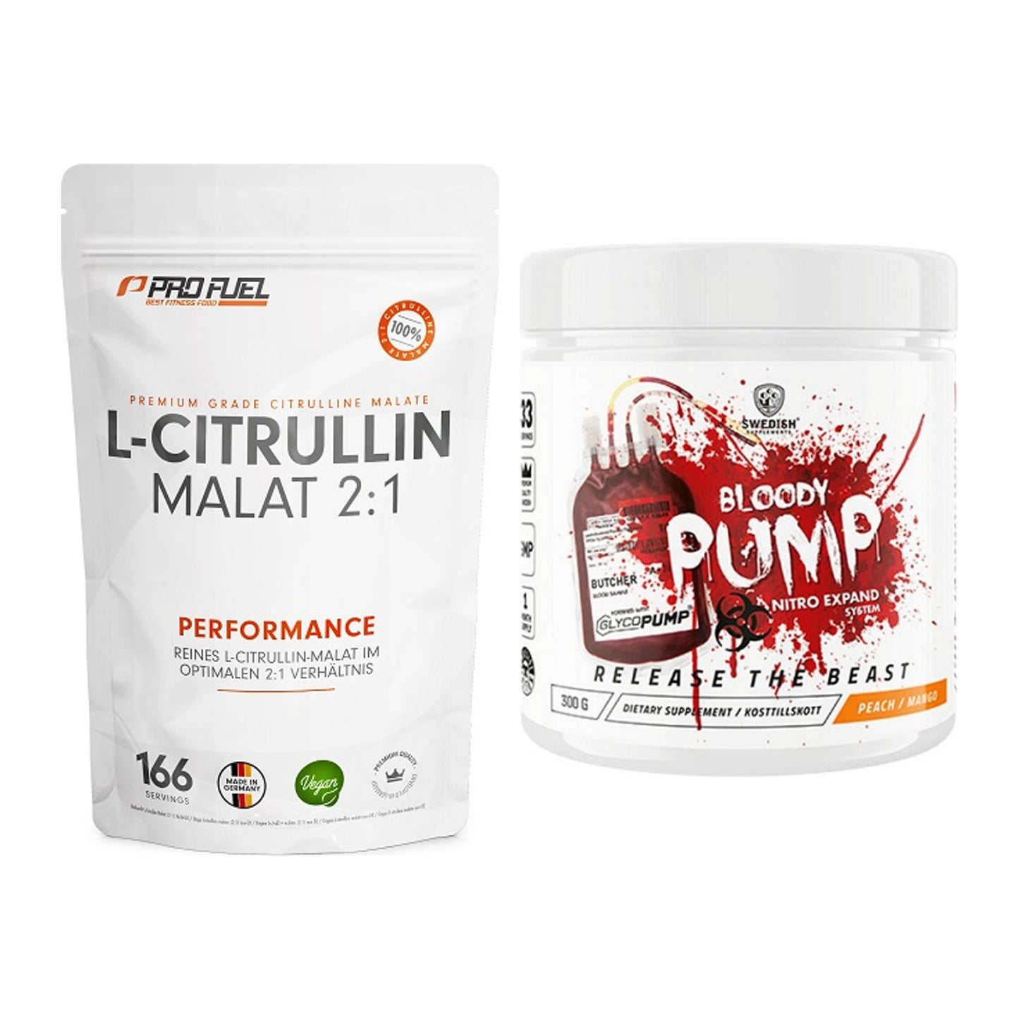 Pump-Set: ProFuel L-Citrullin Malat + Swedish Supplements Bloody Pump – alle enthaltenen Artikel