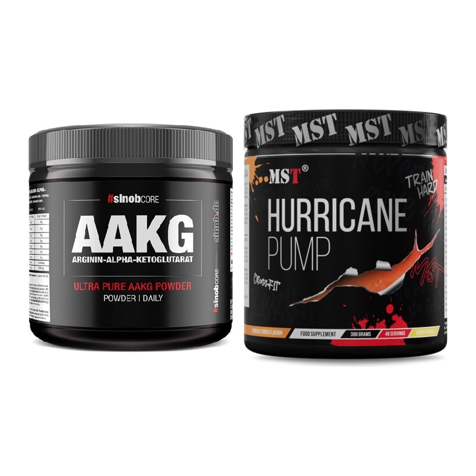 Pump-Set: Sinob Core Arginin AAKG Pulver + MST Hurricane Pump 300g – alle enthaltenen Artikel