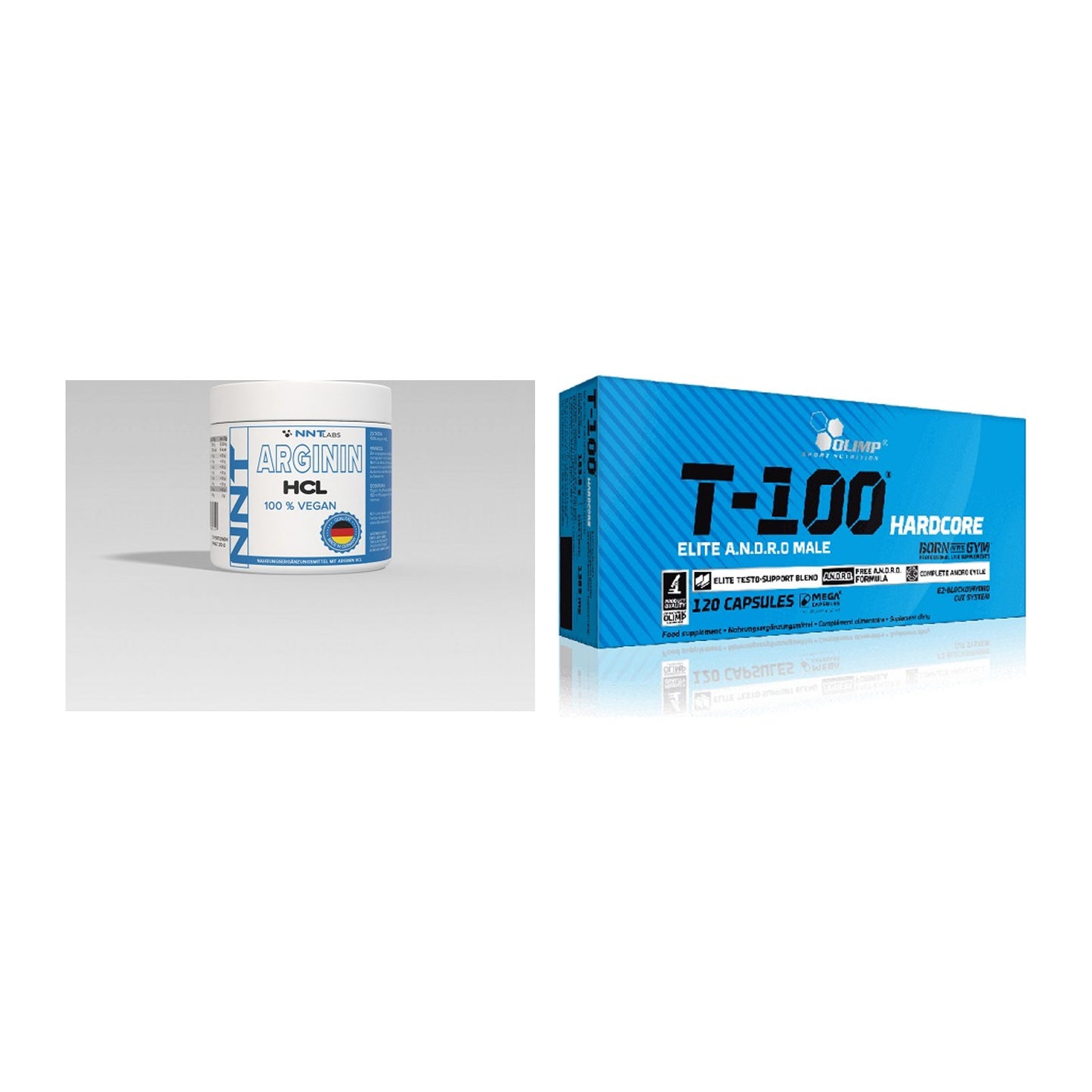 Pump-Set: NNT Arginin + Olimp T-100 Hardcore – alle enthaltenen Artikel