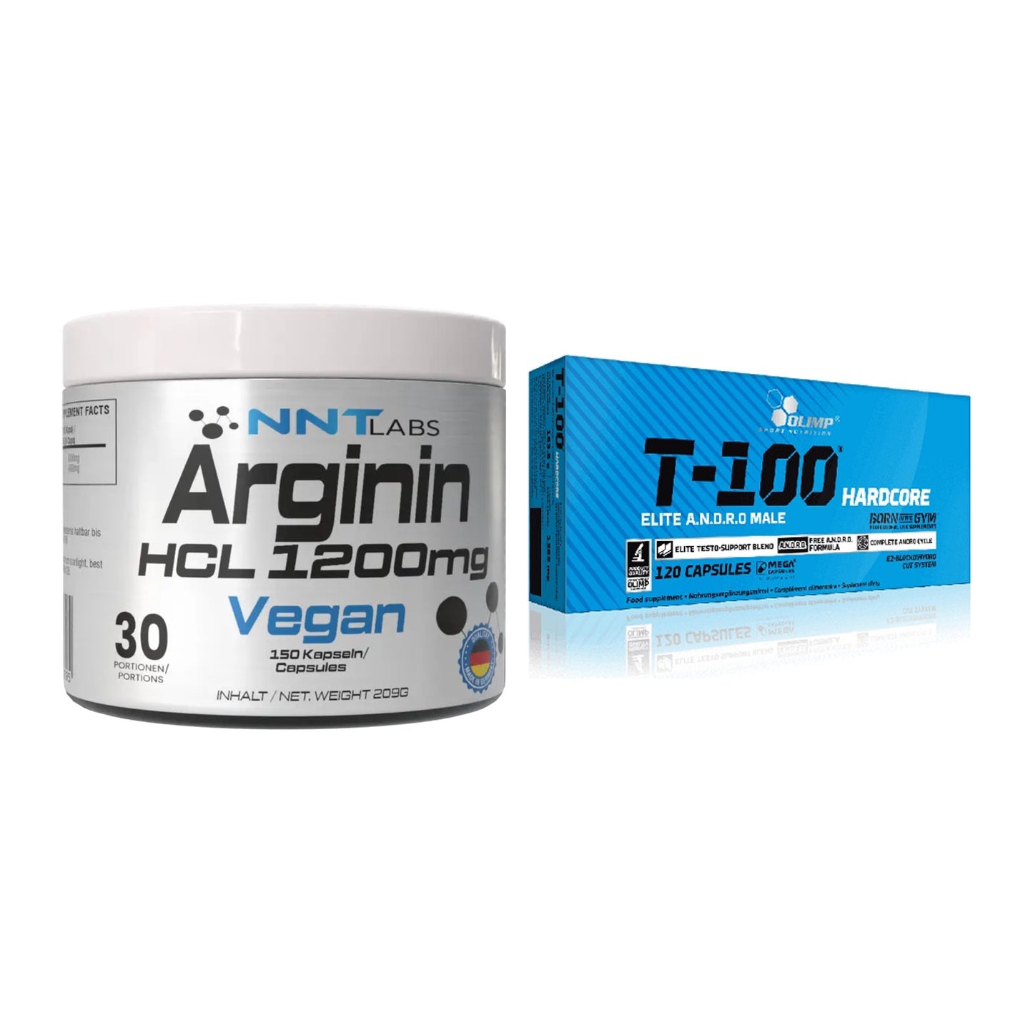 Pump-Set: NNT Arginin HCL 1200 mg + Olimp T-100 Hardcore – alle enthaltenen Artikel