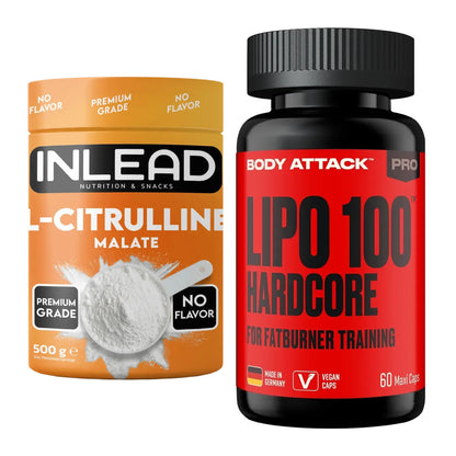 Pump-Set: INLEAD L-Citrullin Malat 2:1 + Body Attack LIPO 100-HARDCORE – alle enthaltenen Artikel