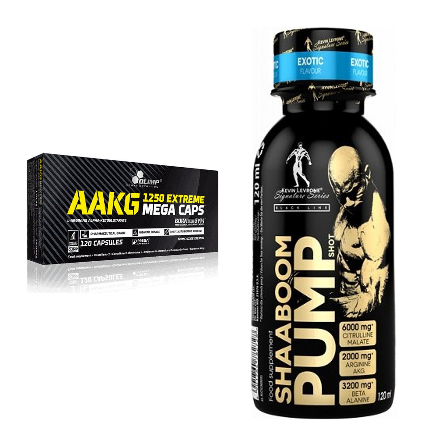 Pump-Set: Olimp AAKG Extreme Mega Caps + Kevin Levrone Shaaboom Pump – alle enthaltenen Artikel