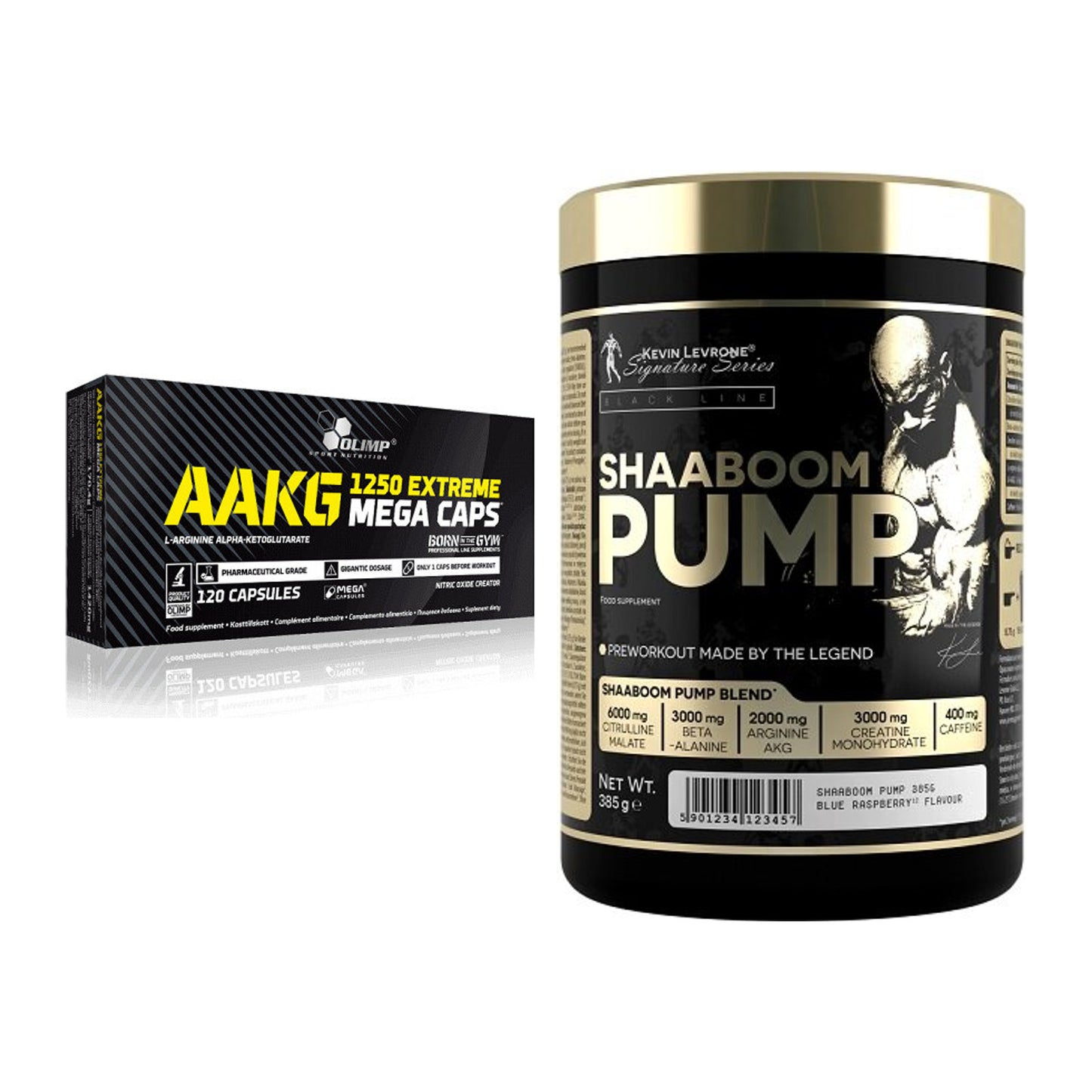 Pump-Set: Olimp AAKG Extreme Mega Caps + Kevin Levrone Shaaboom Pump – alle enthaltenen Artikel