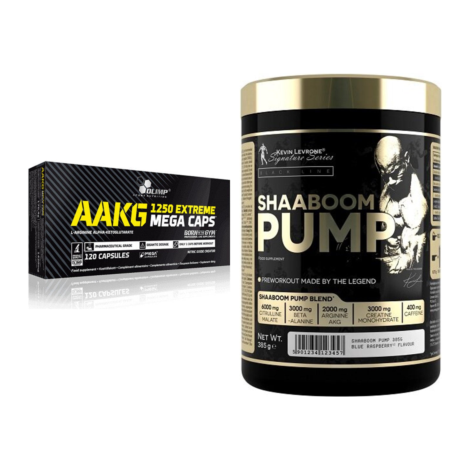 Pump-Set: Olimp AAKG Extreme Mega Caps + Kevin Levrone Shaaboom Pump – alle enthaltenen Artikel