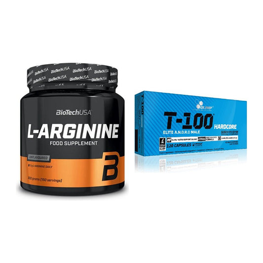 Pumpesett: BioTech L-Arginine + Olimp T-100 Hardcore - alt inkludert