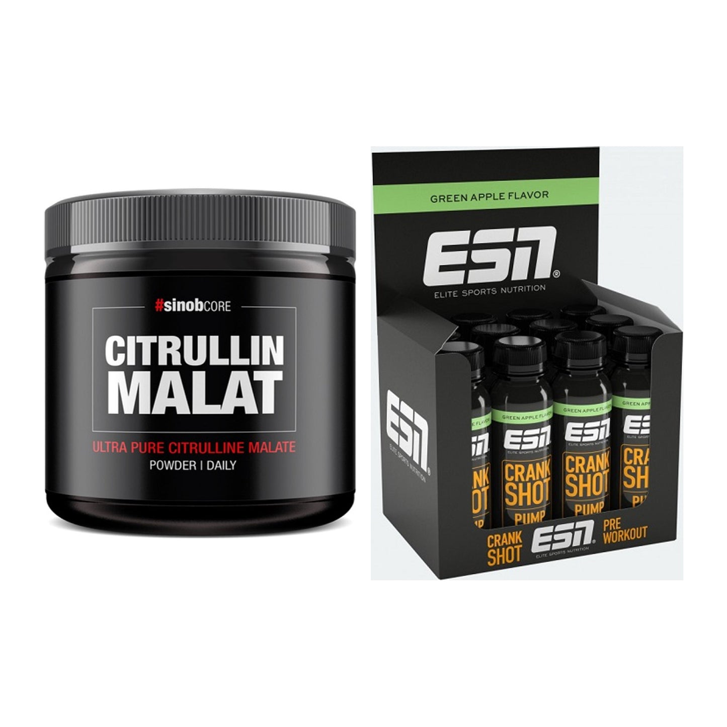Pump-Set: Sinob Core L-Citrullin Malat + ESN Crank Pump Shot – alle enthaltenen Artikel