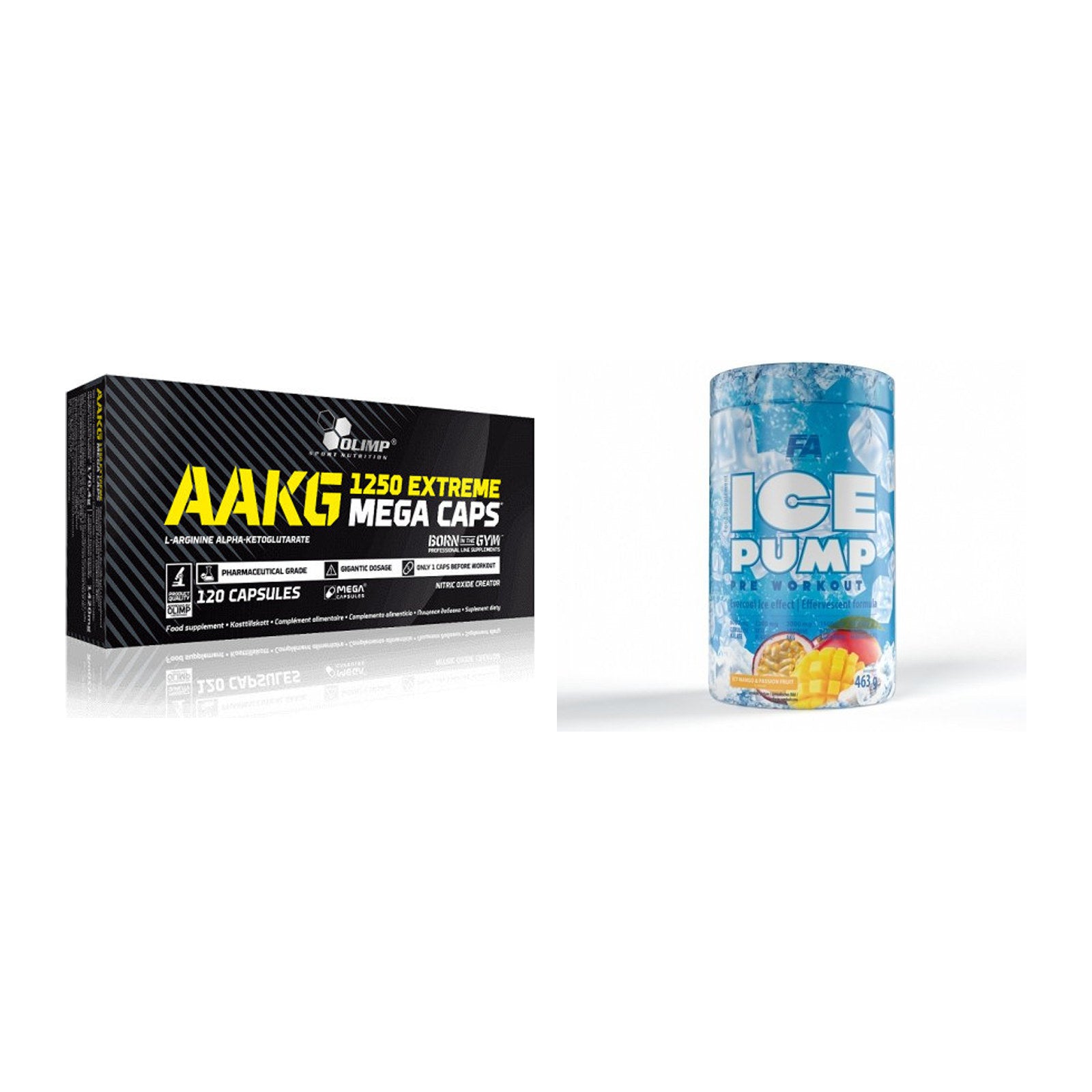 Pump-Set: Olimp AAKG Extreme Mega Caps + FA Nutrition ICE Pump – alle enthaltenen Artikel